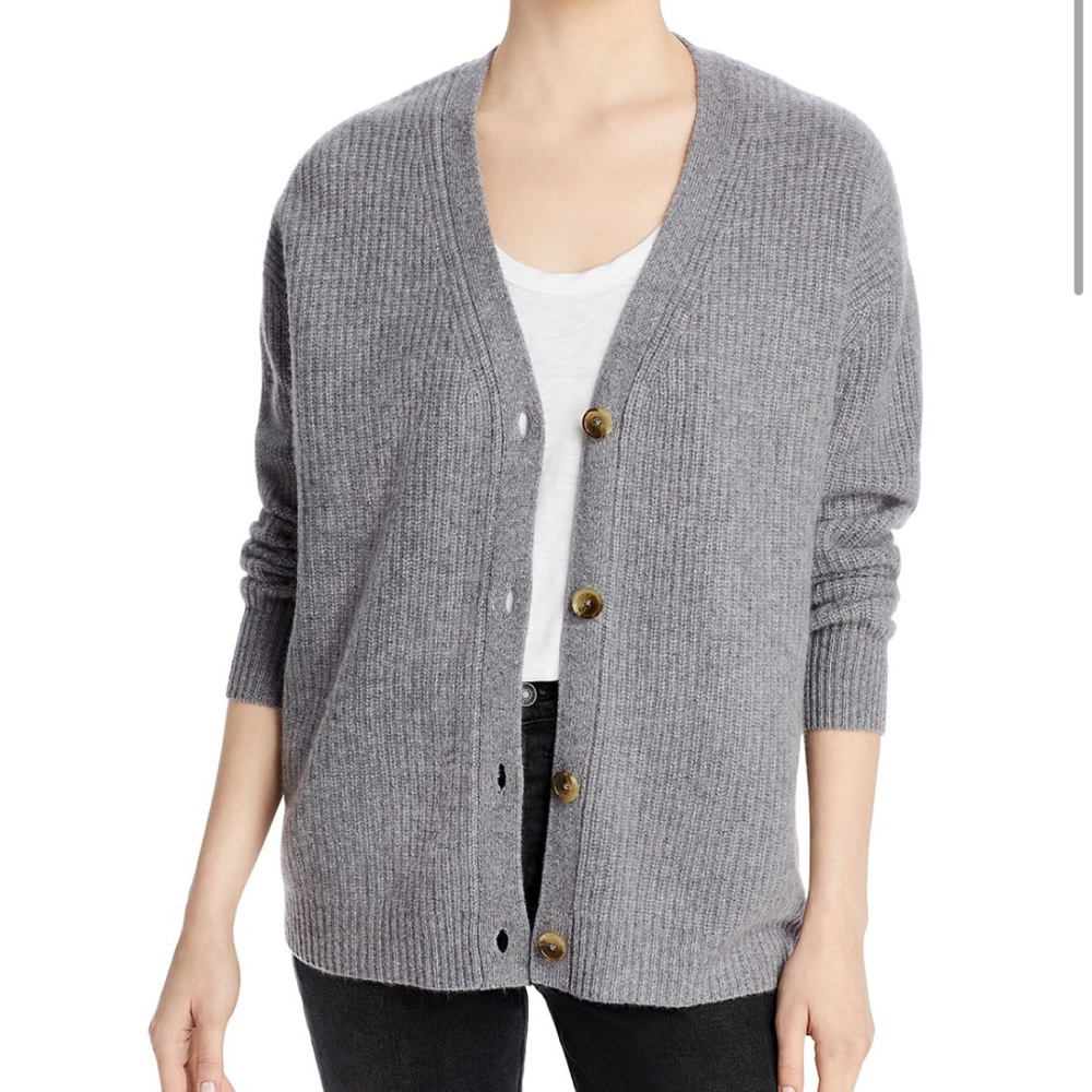 C by Bloomingdale's Ribbed Oversized Cashmere Cardigan - grey size medium